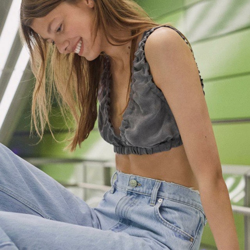 NWOT Zara Grey Silk Crop Top Sz L